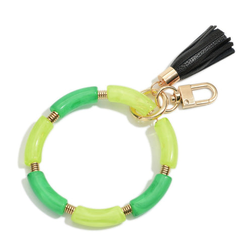Green~ Acrylic Tube Bead Keychain Featuring Tassel