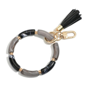 Black~ Acrylic Tube Bead Keychain Featuring Tassel