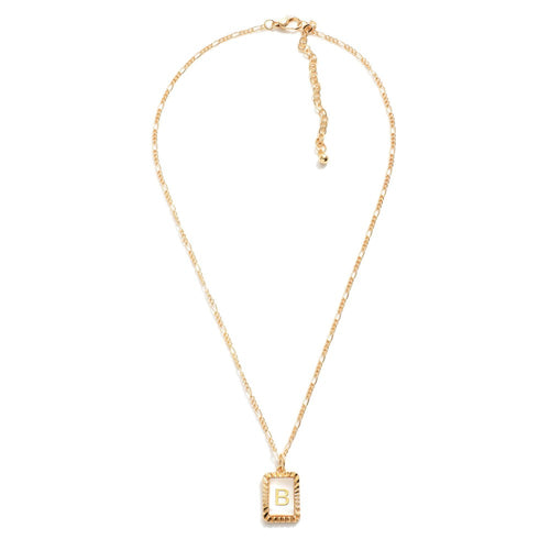 (B)Gold Figaro Chain Necklace With Mother Of Pearl Initial Charm