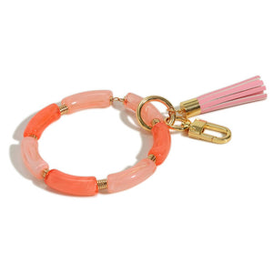 Pink~ Acrylic Tube Bead Keychain Featuring Tassel