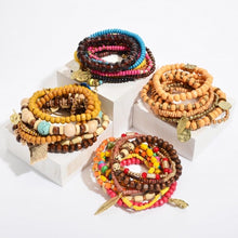 Load image into Gallery viewer, Tan Wood Beaded Boho Stackable Bracelets