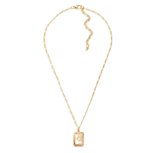 (C) Gold Figaro Chain Necklace With Mother Of Pearl Initial Charm