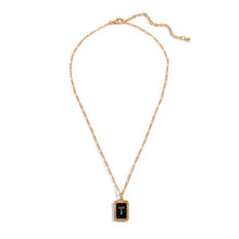 Load image into Gallery viewer, (T) Short Figaro Chain Link Necklace With Black Marble Initial Charm
