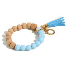 Load image into Gallery viewer, Blue~ Wood And Rubber Beaded Keychain With Tassel