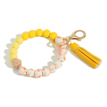 Load image into Gallery viewer, Yellow~ Wood And Glass Beaded Keychain With Tassel